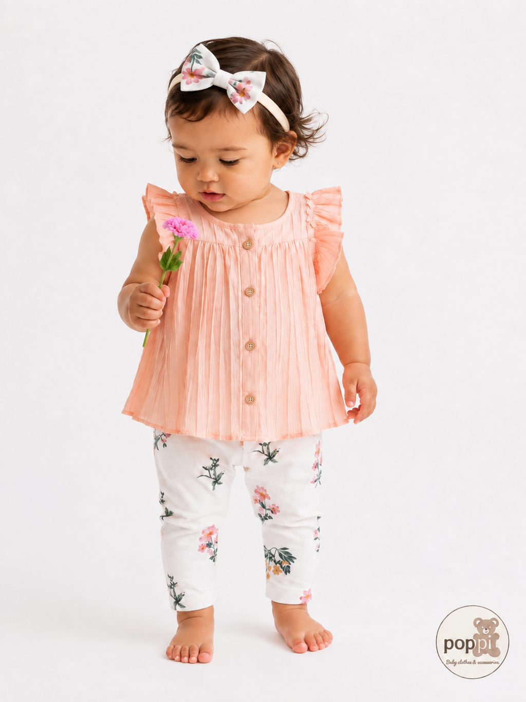 Baby Wave Stripe Print Fabric Top With Pants Set