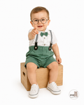 Baby 3 Piece Green Bow Tie Short Sleeve Suspender Set