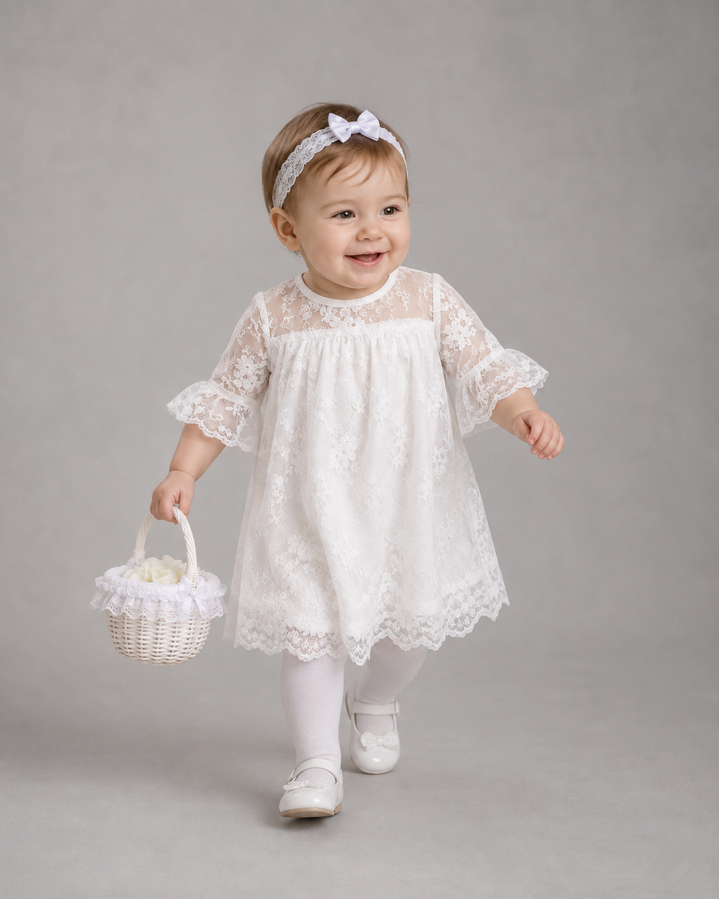 Baby White Ruffle Sleeve Lace Dress