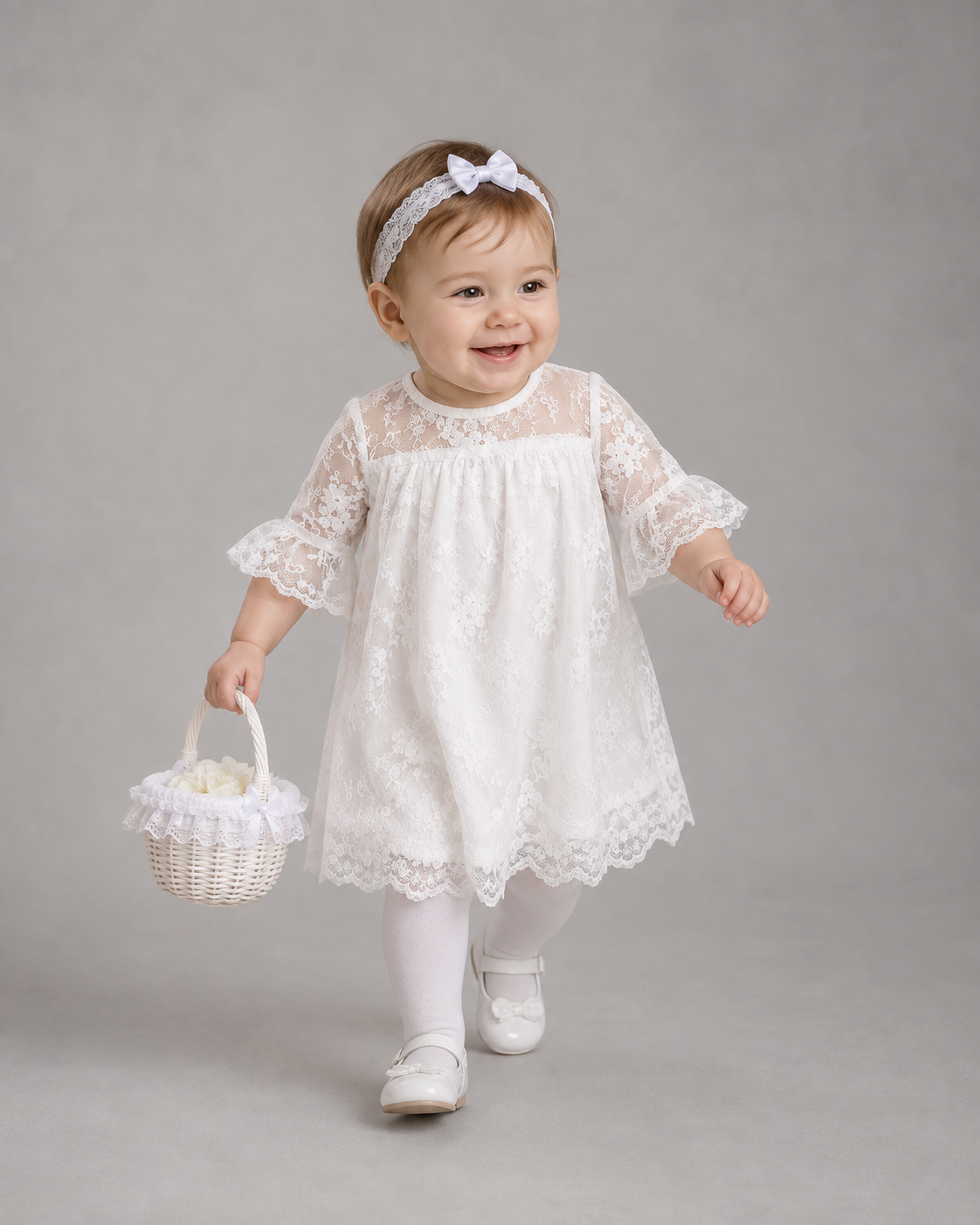 Baby White Ruffle Sleeve Lace Dress