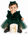 Baby Green Elegant Velvet Long Sleeve Tulle Dress