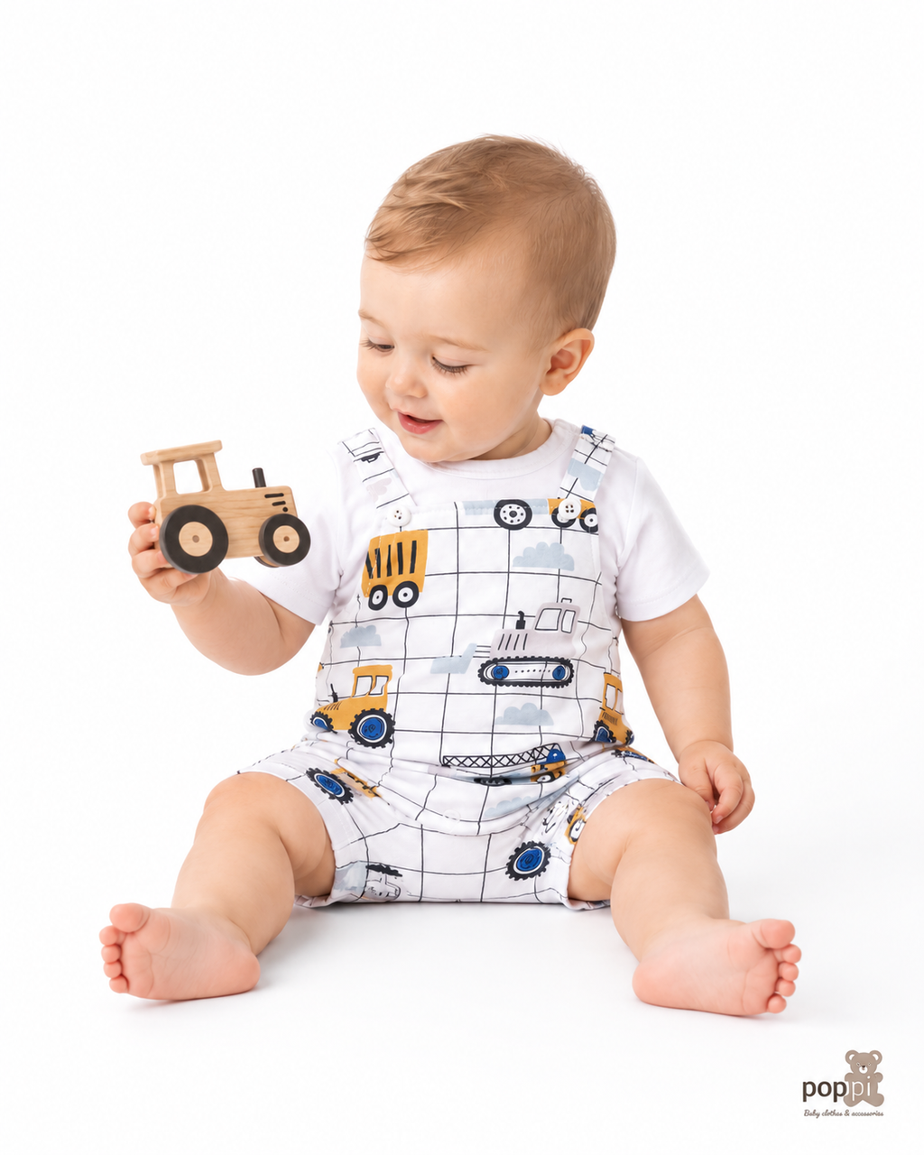 Baby Construction Vehicle Print Romper