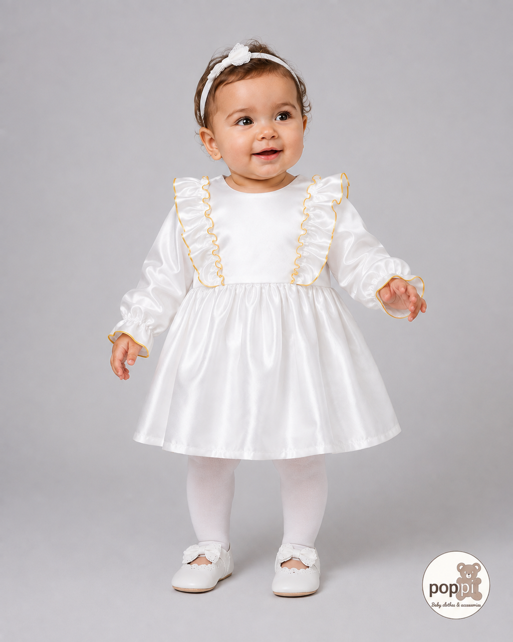 Baby Gold Ruffle Trim Dress