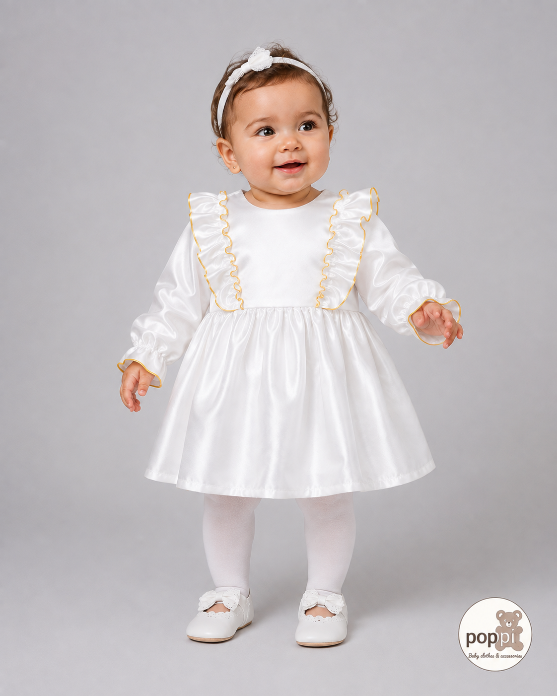 Baby Gold Ruffle Trim Dress