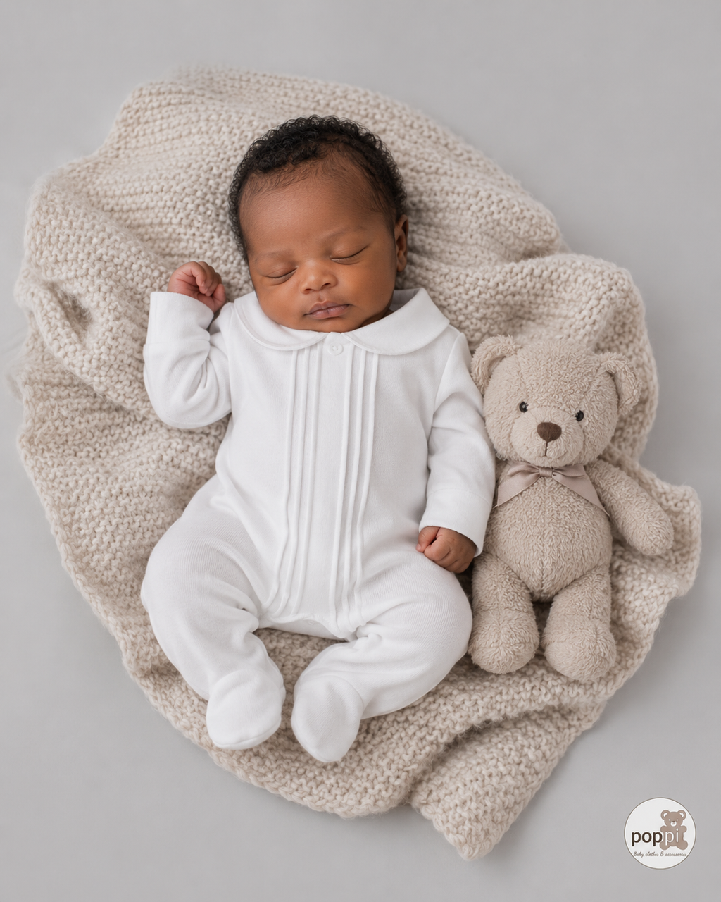 Baby White Solid Pleated Peter Pant Collar Romper