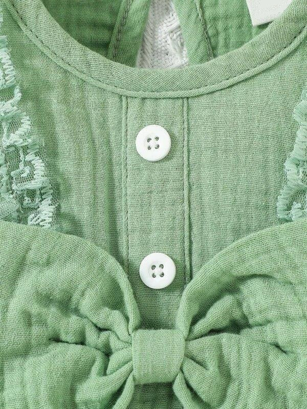 Lace Ruffle Trim Romper Green