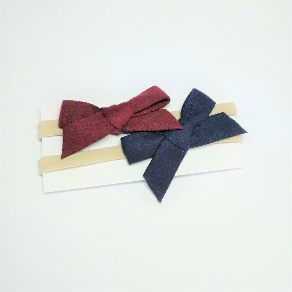 Baby 2 Piece Bow Headband Set Burgundy