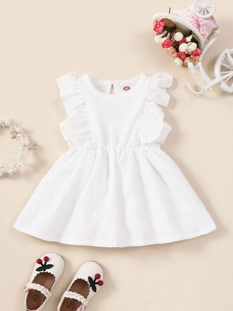Poppi - Baby White Textured Ruffle Dress