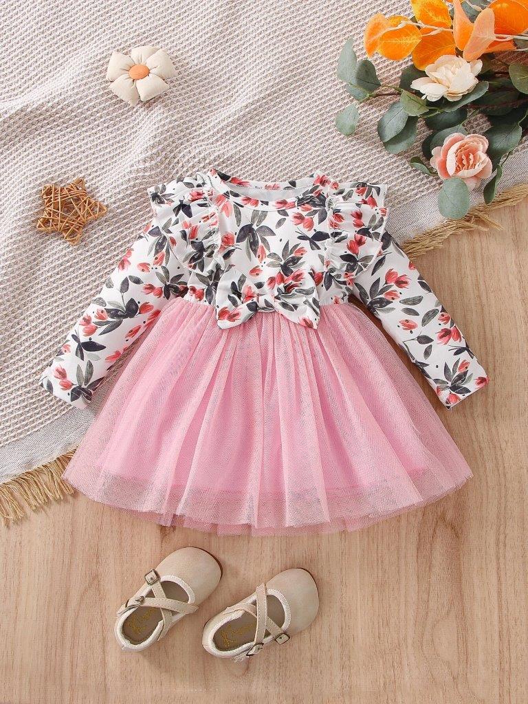 Poppi - Baby Pink Ruffle Floral Dress