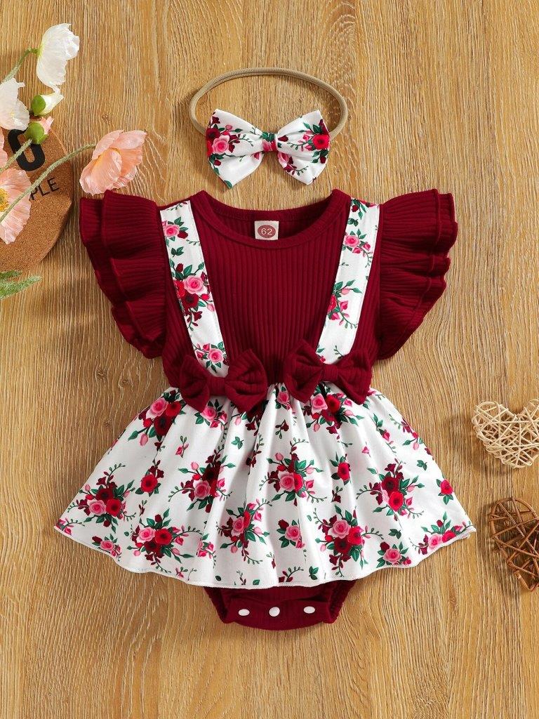 Poppi - Baby Ruffle Bodysuit Dress With Headband