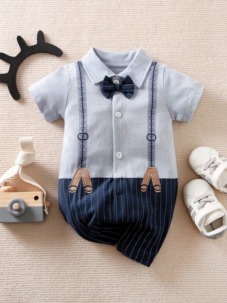 Poppi - Baby Stripe Embroidery Baby Grow