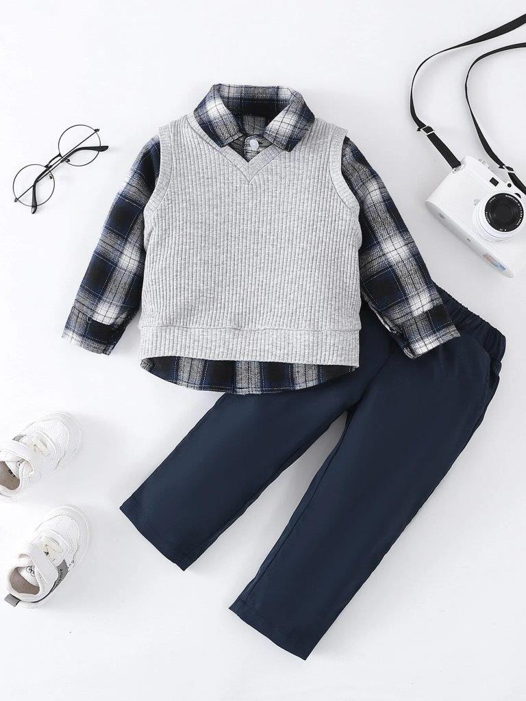 Poppi - Baby 3 Piece Check Shirt Set