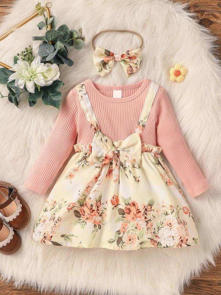 Poppi Baby Floral Front Bow Dress