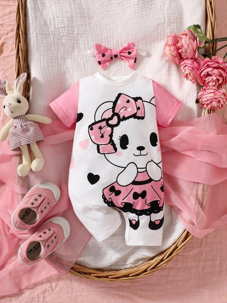 Poppi - Baby Cartoon Romper And Headband Set