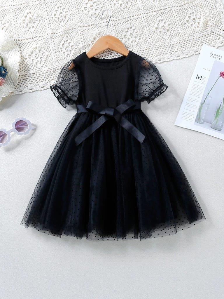 Poppi - Toddler Girls Puff Sleeve Black Dress