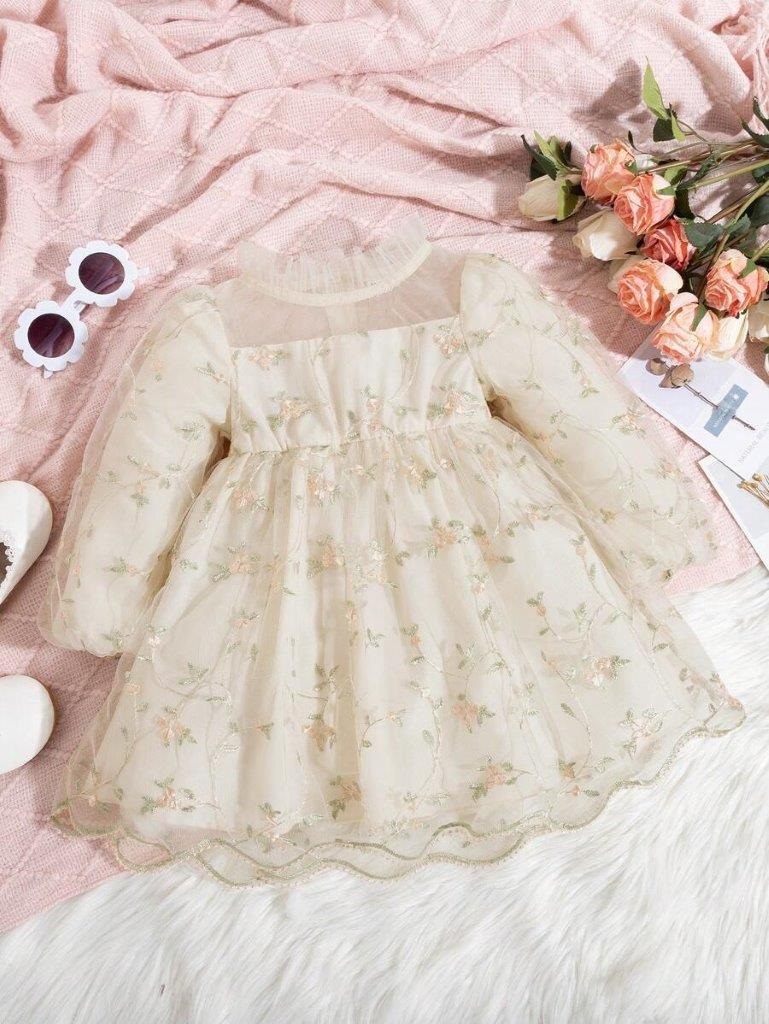 Poppi - Baby Embroidery Flower Mesh Dress