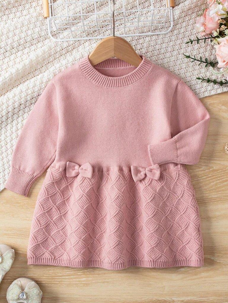 Poppi - Baby Pink Bow Knitted Dress