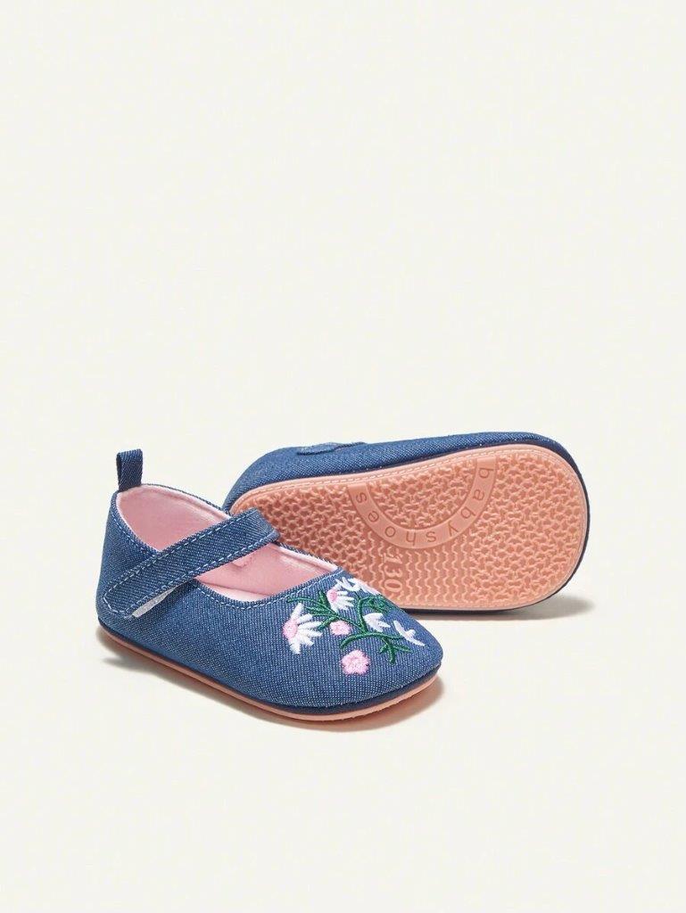 Poppi - Baby Embroidered Blue Flats